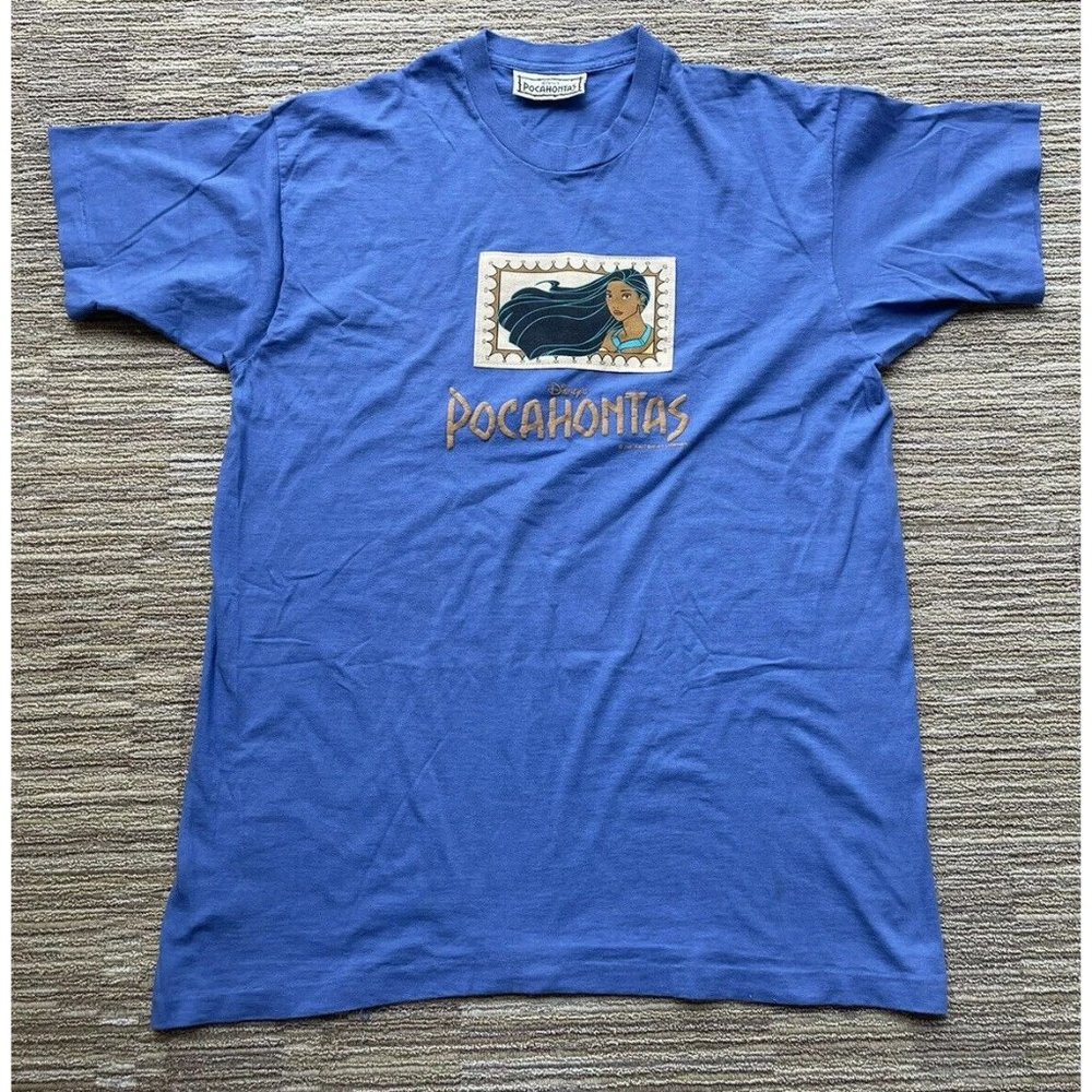 Vintage Disney Pocahontas Movie Promo Shirt XL Blue Princess Animated Character